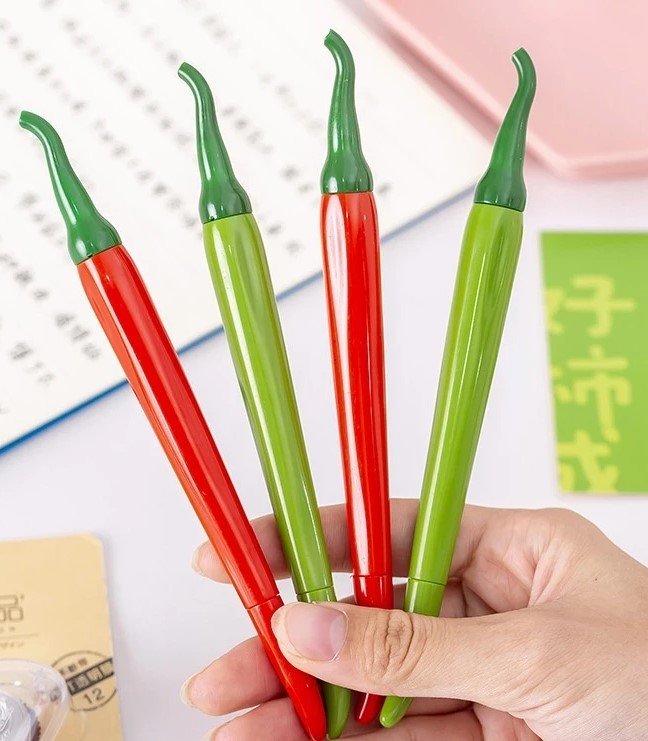 Pulpen gel karakter cabai hijau dan merah